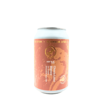 Koperkleurig blikje Choco Loco Blanco met marmerpatroon, een Ice Cream Smoothie Sour Ale van MONYO Brewing Co.