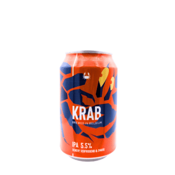 Oranje blikje Krab met blauw krabmotief, een Belgische IPA van Scheldebrouwerij