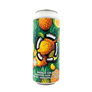 Blikje Mango Colada van Brouwerij LOST met een groen tropisch label vol ananas en mango